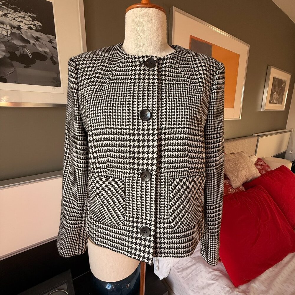 Brooks Brothers 100% Wool Short Blazer Houndstooth Classic Fall Winter US10